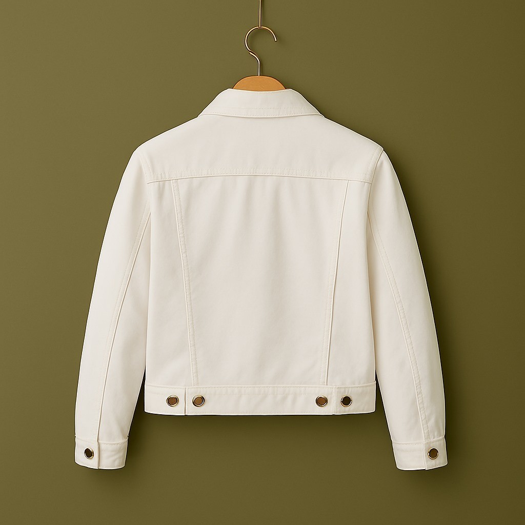 Women’s Cream Cotton Denim Jacket Button Up Jean Coat Classic Casual Free Ship image 2