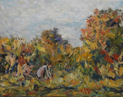 #ad Art Orig Oil Painting RM Mortensen quot;The Gardenersquot; Abstract Landscape $149.99