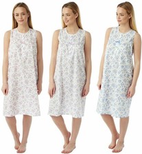Ladies Sleeveless Woven Lightweight Polycotton Floral Print Nightie Nightdress