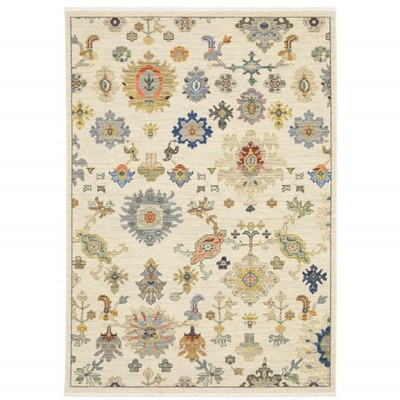 3' X 5' Ivory Beige Gold Grey Blue Pink Red Rust And Green Oriental Power Loom S