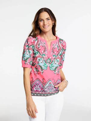 Poplin Popover - Jubilant Paisley at Talbots  NWT $99.5, color PINK GUAVA MULTI