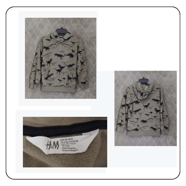 H&M Sudadera con Capucha Juvenil 8-10 Beige Estampado de Dinosaurio Pullover Canguro Bolsillo Sudadera Foto 2 de 4