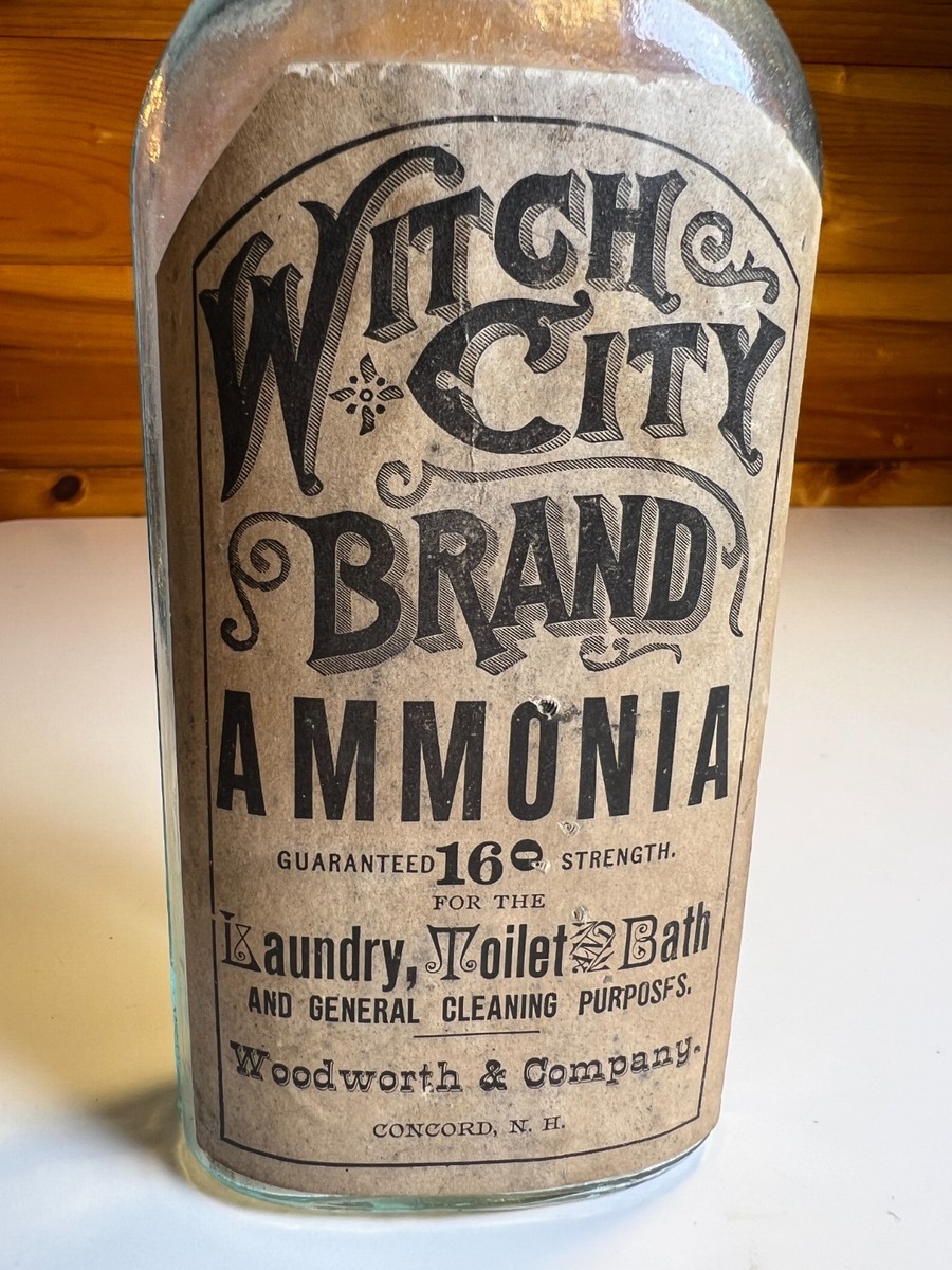 Antique Witch City Ammonia Bottle Label Taper Collar Concord NH