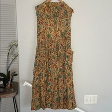 April Cornell Midi Dress Sleeveless Fall Butterfly Cottage Peasant Gauzy Pocket