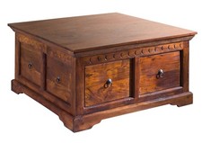 Kolonial Landhaus Stil Truhe dunkel Holztruhe Couchtisch massiv Akazie Echtholz