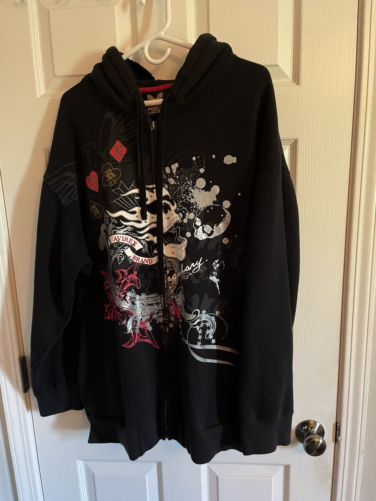 Avirex Vintage Black Zip-Up Hoodie Size XL Missing Zipper Piece