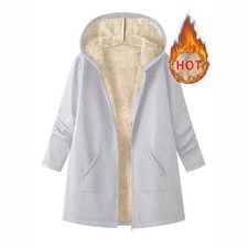 Women's Solid-Color Fleece-Lined Warm Mid-Length Hooded Coat