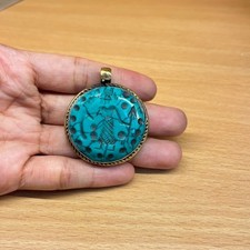 ANCIENT ROMAN KING INTAGLIO SILVER COATED TURQUOISE STONE PENDANT