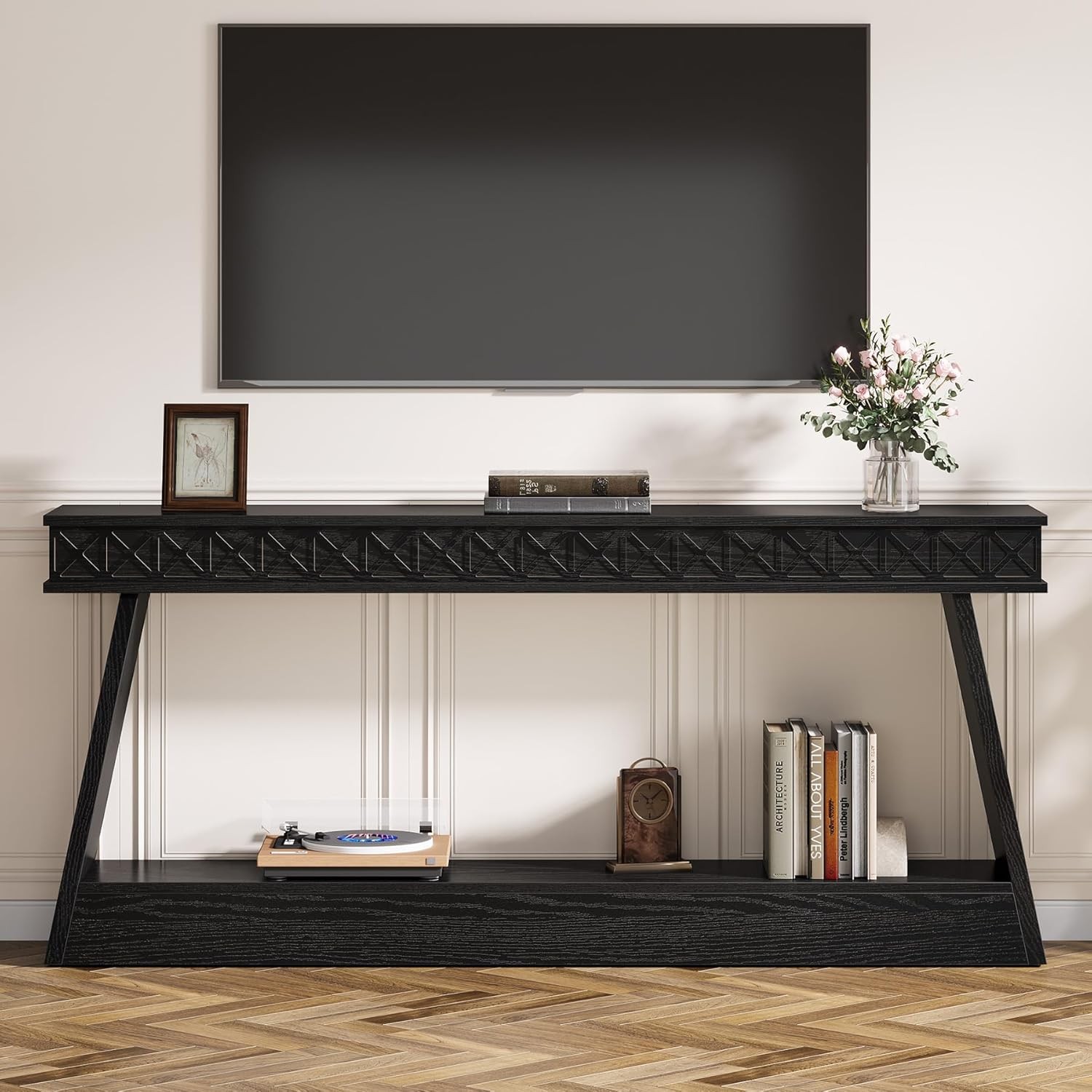 70.9'' Extra Long Console Table, 2-Tier  Modern Entryway Table for Hallway Foyer