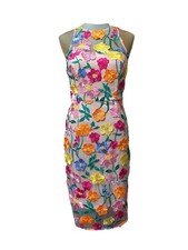 Nwt Adrianna Papell Women's Embroidered Column Midi Dress Pink/Yellow Multi Sz 2