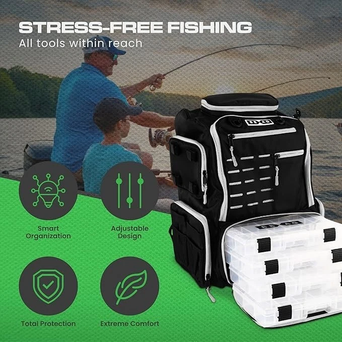 Fishing Tackle Box Backpack – 40L Large Storage Tackle Bag with Rod Holder, NEW - Image 3 of 4