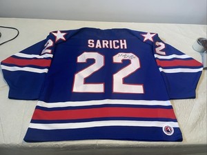 Ryan Sarich Rochester Americans Ahl Jersey Vintage Men Large Blue Bauer Auto Mic