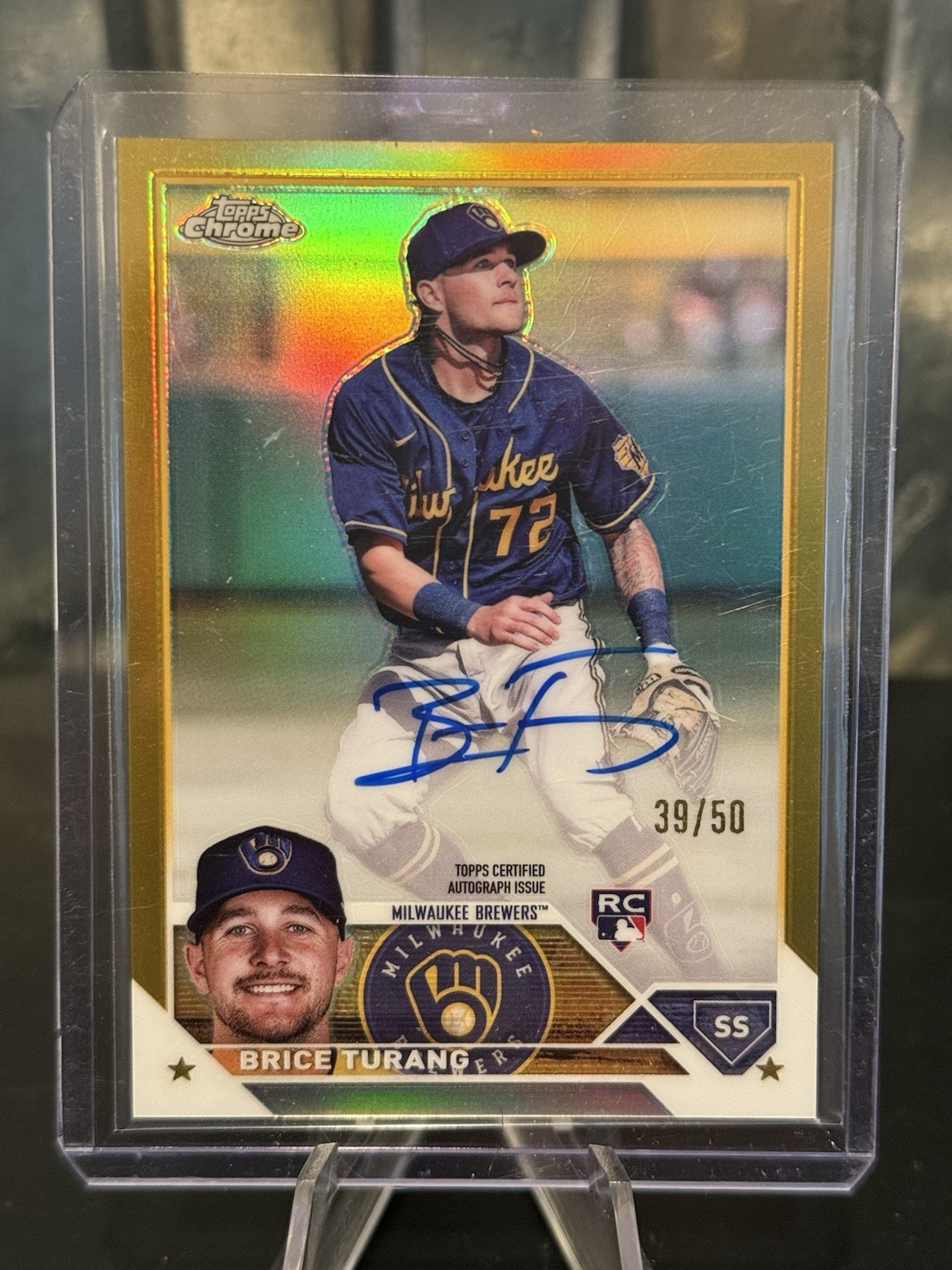 2023 Topps Chrome - Rookie Autographs Brice Turang #RA-BT Gold Refractor /50 RC