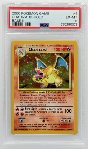 2000 Pokemon Charizard Holo 4/130 Base Set 2 PSA 6