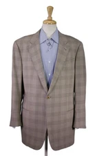 Armani Collezioni Mens Tan Brown Gray Plaid Wool 1-Btn Sportcoat Blazer 42L