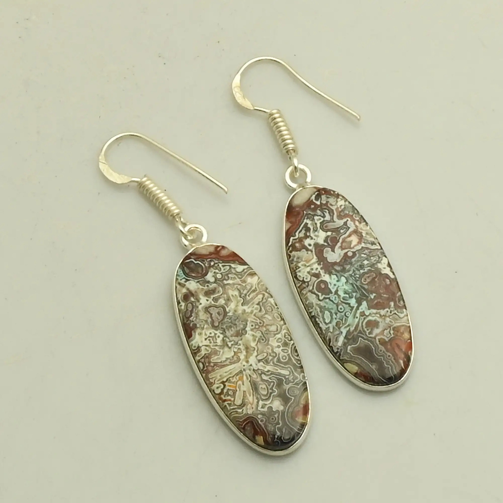 Crazy Lace Agate Gemstone Handmade Drop Dangle Earrings Jewelry 1.8
