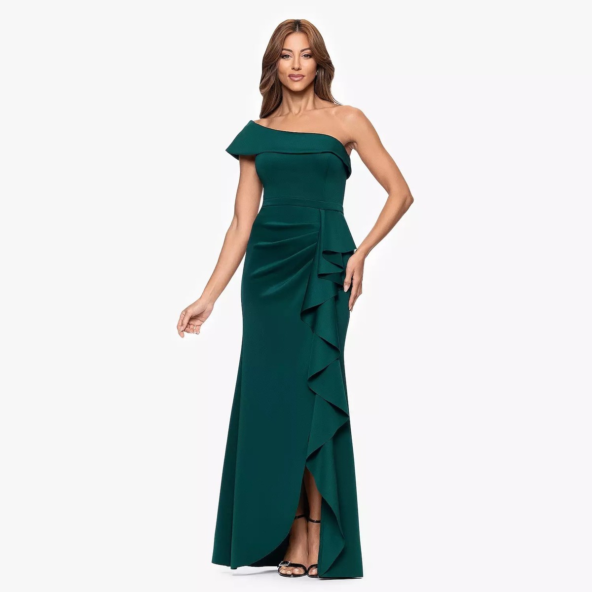 Women's X Evenings One-Shoulder Ruffled Maxi Dress Hunter Green size 14 NWT  | eBay