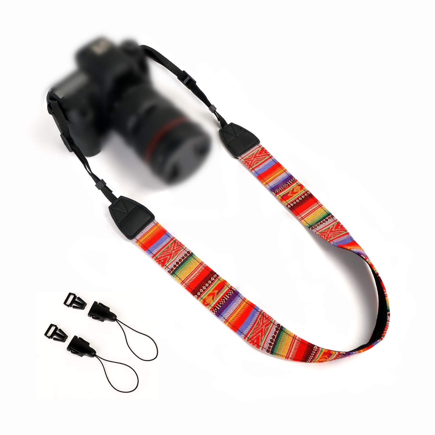 WANBY Camera Strap Canvas Rainbow Shoulder with Quick Release Red, Red