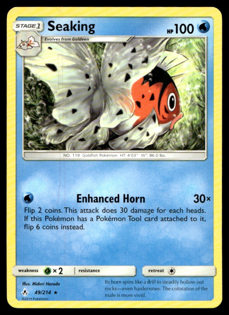 Seaking 49/214 Rare Unbroken Bonds Pokemon Moderately Played