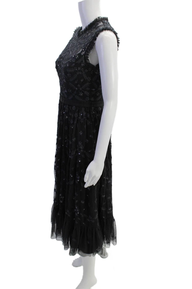 Vestido negro sin mangas con lentejuelas y panel transparente Needle & Thread para mujer talla 6 Foto 2 de 4