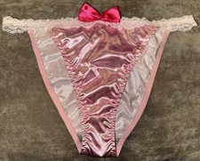 Vtg Styl Pink Animal Print 2nd Skin Satin  Lace String Bikini Panties XXL NEW