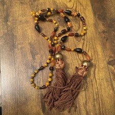 Vintage Beaded Tassel Tie On Belt Long Boho Hippie Festival Accessory 4 Ft