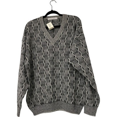 Vintage Equilibrio Men Sweater Medium Gray Geometric Textured Pullover Coogi NWT