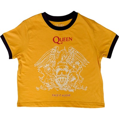 Queen Damen Crop Top: Face It Alone Crest (gelb) OFFIZIELL NEU