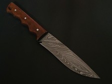 COLTELLO DA CACCIA ACCIAIO DAMASCATO 11,5" PERSONALIZZATO FATTO A MANO MANICO PALISSANDRO CON FODERO F371