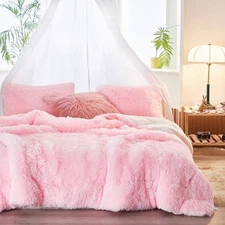 Joyreap 3-Piece Plush Shaggy Comforter Set, Queen (88"x88"), Pink 