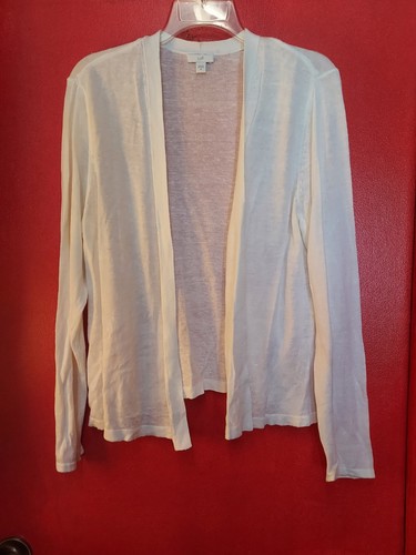 J. JILL White LINEN BLEND Open Front Knit Cardigan M