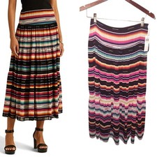 Lauren Ralph Lauren Striped Crinkle Georgette Skirt Black Multicolor. Sz 2 NWT