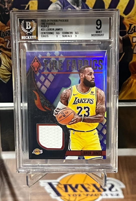 2023-24 Panini Phoenix Fire Fabrics LeBron James #FF-LBJ Purple /99 MEM BGS 9