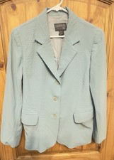 Lafayette 148 New York Blazer 6 Blue Crinkle Textured Jacket USA Career Off