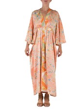 MORPHEW COLLECTION Peach  Mint Green Floral Japanese Kimono Silk Hand Painted