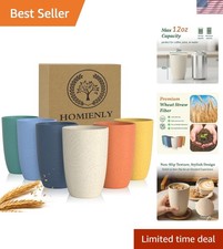 Eco-Friendly 12oz Wheat Straw Cups - Unbreakable  Stackable Drinkware Set 6 PCS