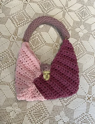 Sac à main rose / parme 3 Couleurs au crochet Made in France 🇫🇷 Artisanal - Photo 1/4