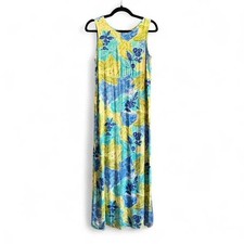 Vintage 90s Maxi Dress Women's Size Medium Blue Yellow Tank Tropical Floral
