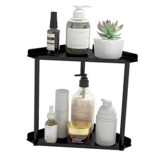 2 Tier Bathroom Counter Organizer, Vanity Organizer Corner Shelf, Black 2 Tier