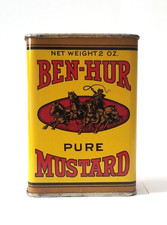 Vintage Ben-Hur Pure Mustard Tin Coffee Products of America Los Angeles