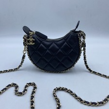 Chanel 23P Hobo Bag Chain Crossbody Bag Black Leather Quilted [Duties Paid]