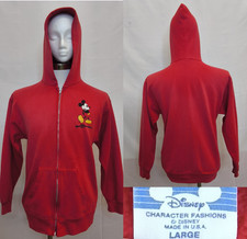 Walt Disney World Mickey Mouse Zip Hoodie Men's L Red Vintage 1980's USA W4990