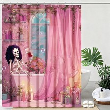 Gothic Skull Shower Curtain Funny Retro Floral Shower Curtains for Bathroom W...