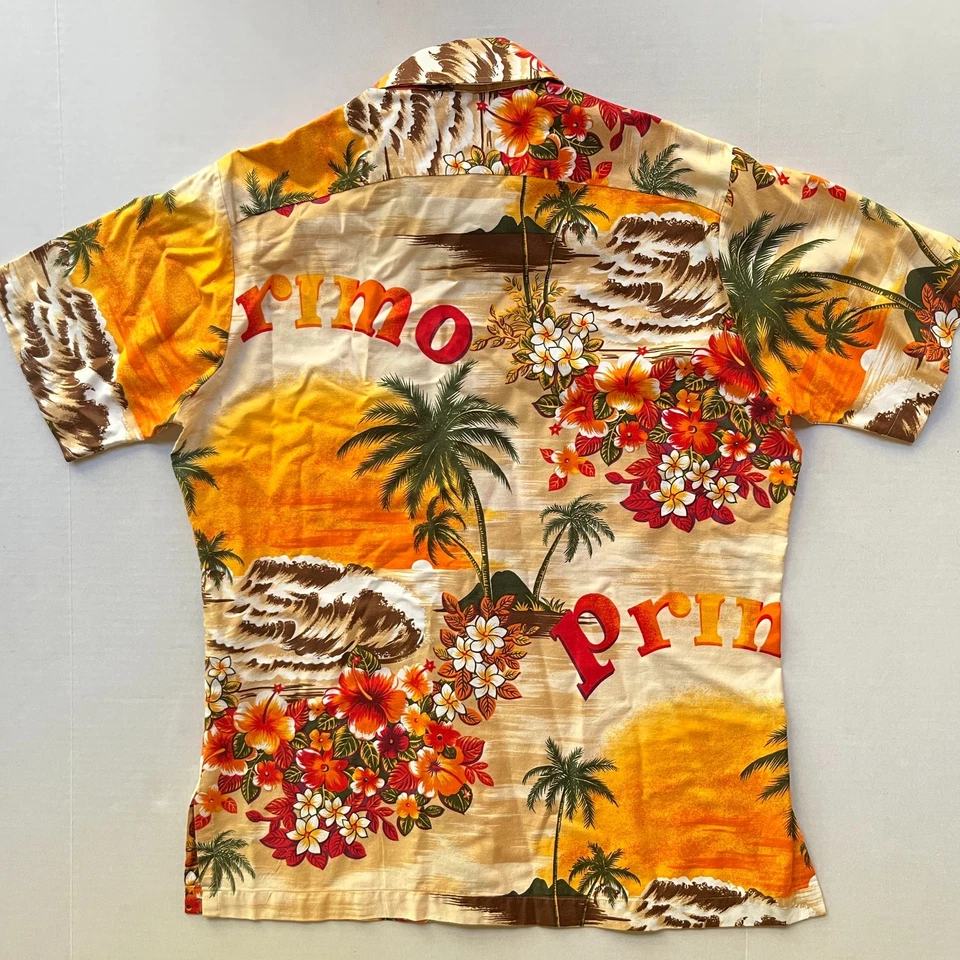 复古 Primo 啤酒夏威夷衬衫周六加州营地男式 M 70 年代 — 第 3/4 张图片