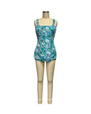 1950s TURQUOISE  GREEN FLORAL SWIMSUIT  1950s VINTAGE FLORAL SWIMWEAR