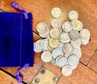 Roosevelt 90% Silver Dimes. Lot of 50. In Royal Purple Velvet Pouch. 1950-1964