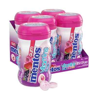 Mentos Gum with Vitamins Sugar-Free Chewing Gum with Xylitol Berry Flavor Vit...