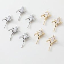 6pcs CZ Pave Flower Charm,Cubic Zirconia Rose Flower Pendant,Zircon Floral Charm
