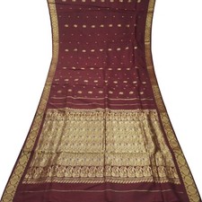 Vintage Brown Sarees 100 Pure Silk Zari Handwoven Festive Sari 5YD Craft Fabric