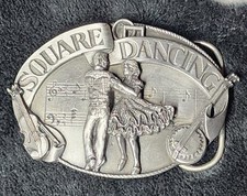 Vintage BELT BUCKLE Square Dancing 1985 Pewter Siskiyou Buckle Co. Oregon